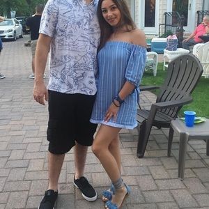Baby blue off the shoulder stripped dress